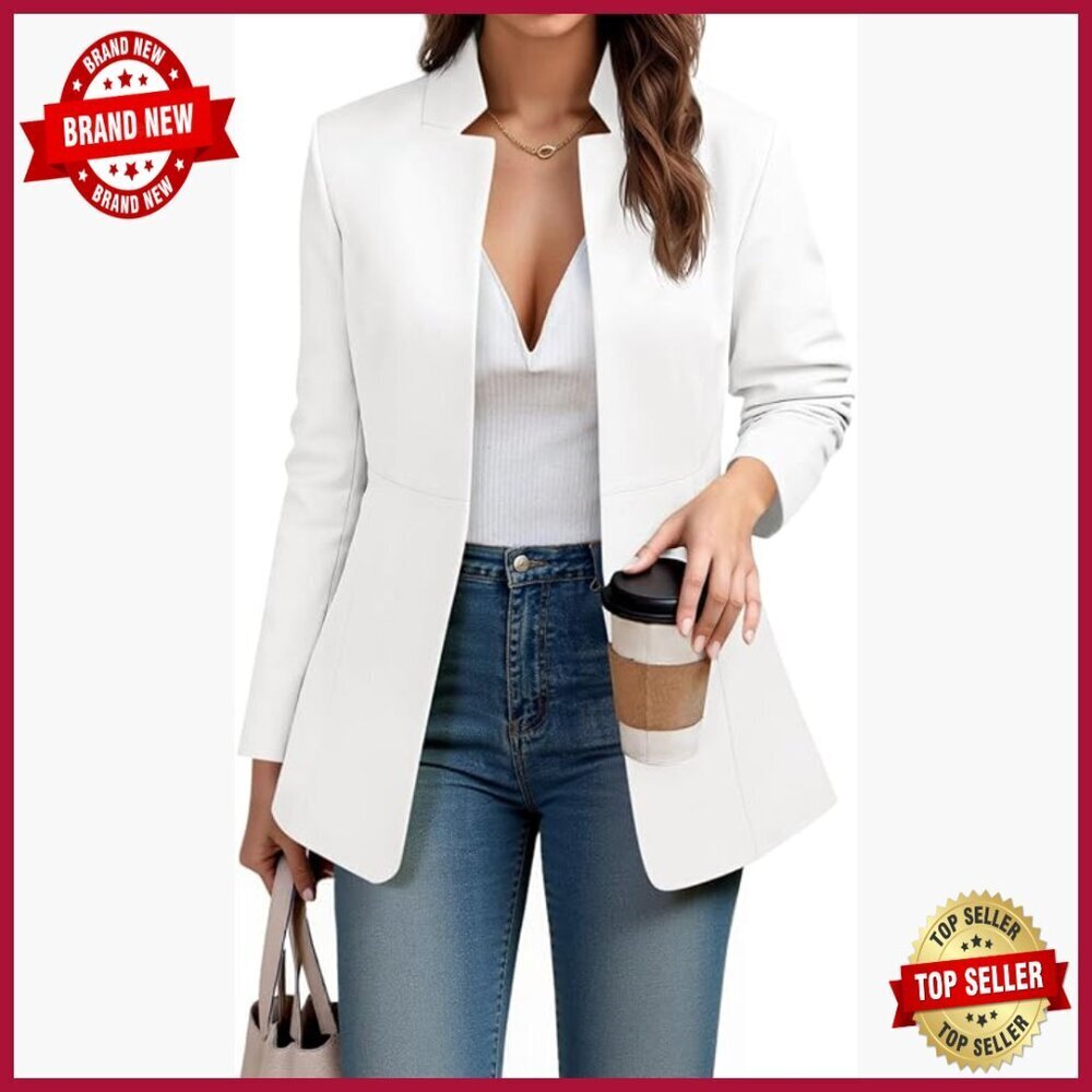 Long Sleeve Open Front Blazer Notch Collar Business Casual Work Jacket